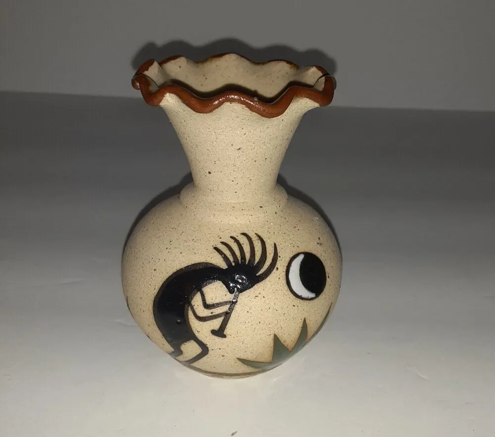 Mexican Tribal Stoneware mini Vase Signed Tonala Lovers